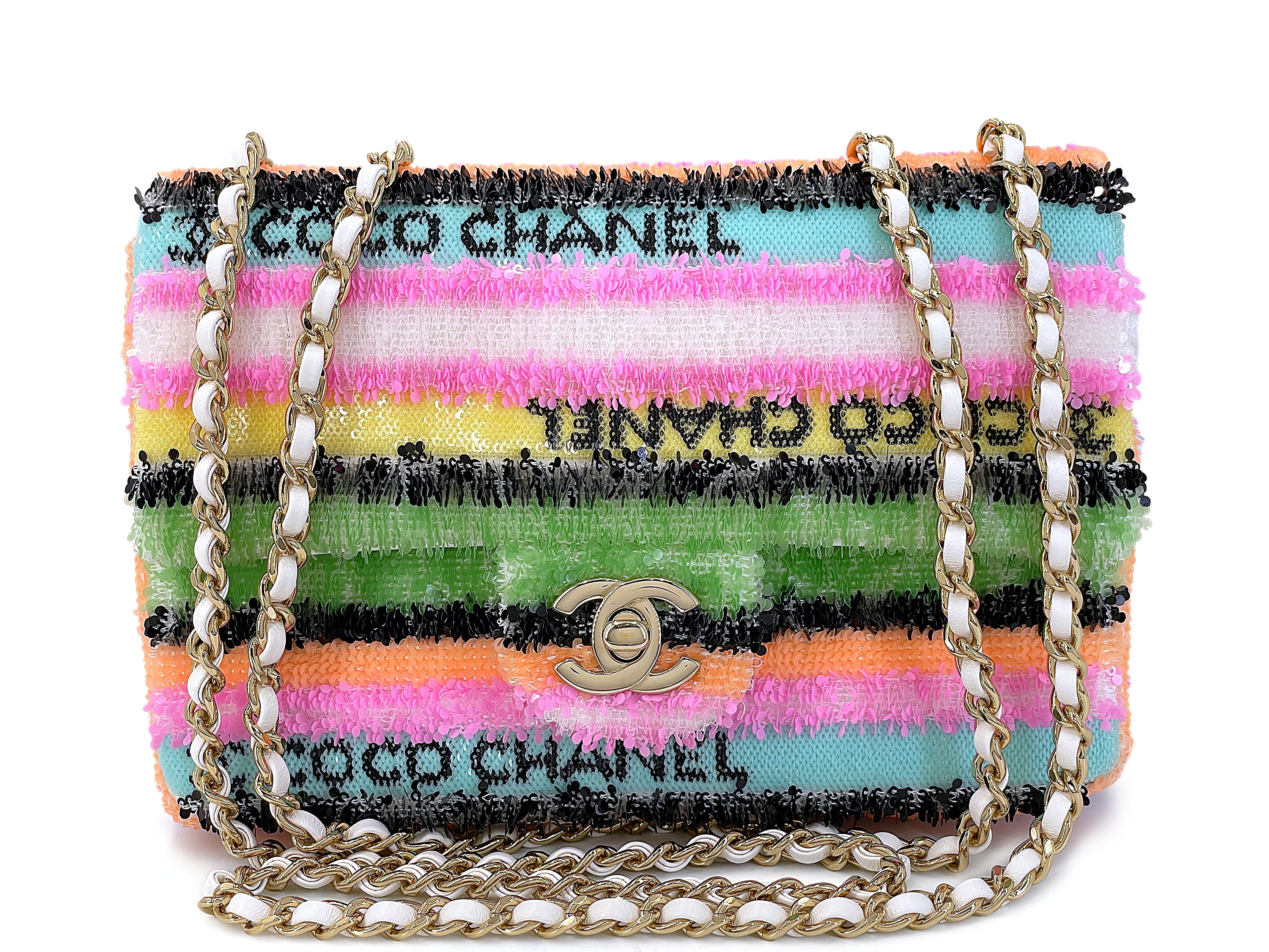 Chanel Micro Rainbow Sequins Rectangular Mini Flap Bag GHW