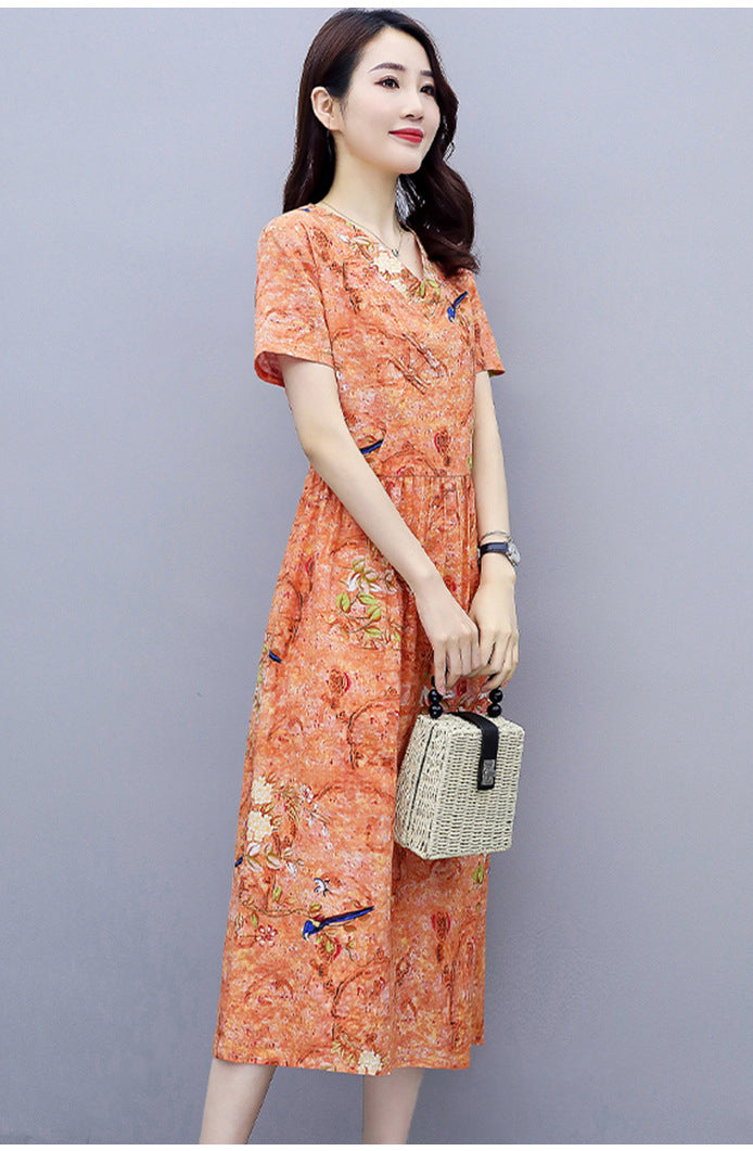 Korean cotton and linen art floral dress【Buy 1 Take 1】50%OFF – edzuo