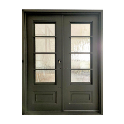 IWD Double Front Iron Entry Door CID-017-A Grid Slab Square Top