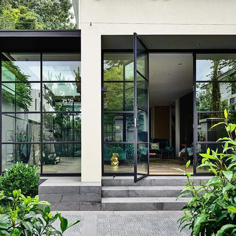 Hand-forged Iron French Single Door CIFD-S0401 Square Top with Two Wide Sidelights