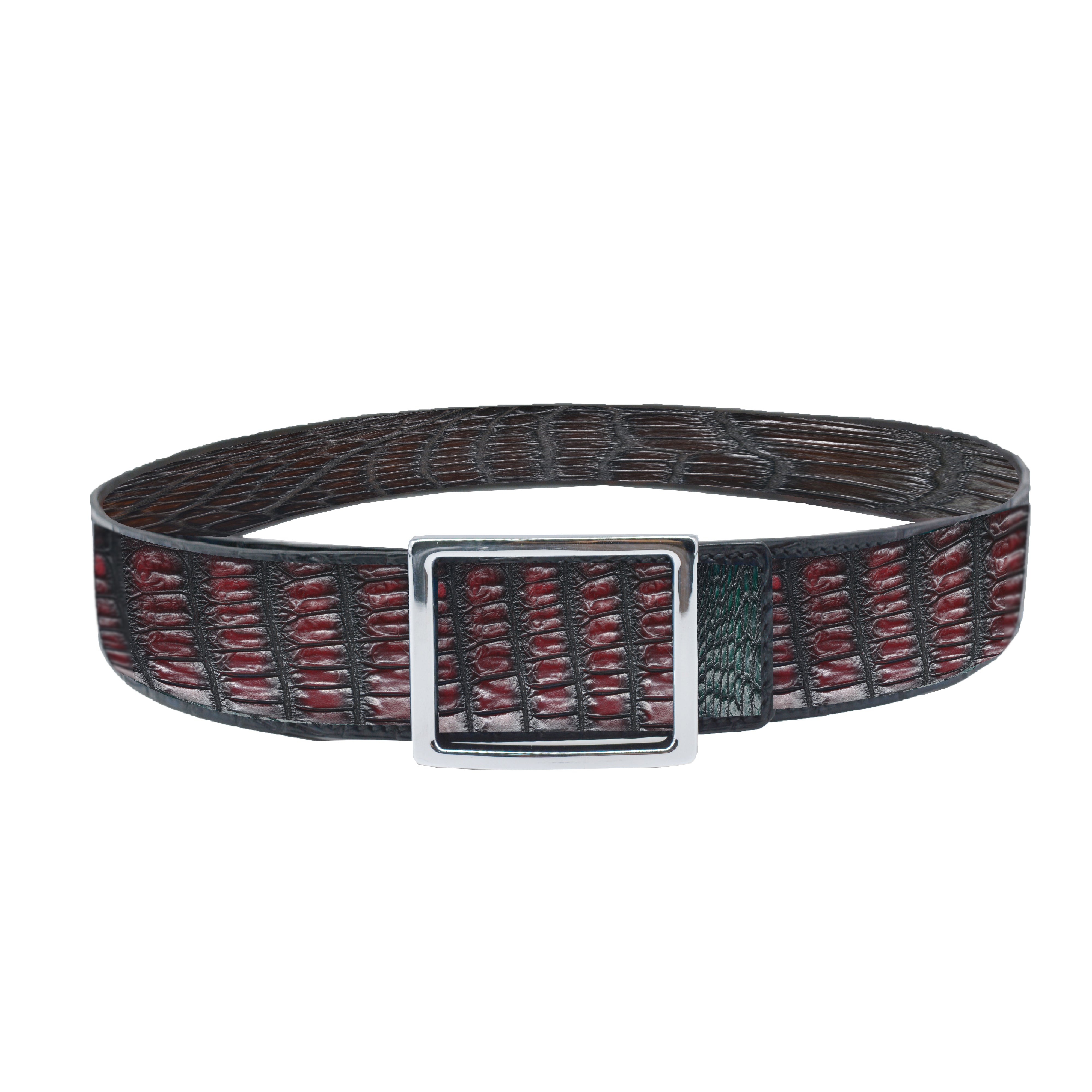 Reversible double alligator leather Dark red and black-brown belt