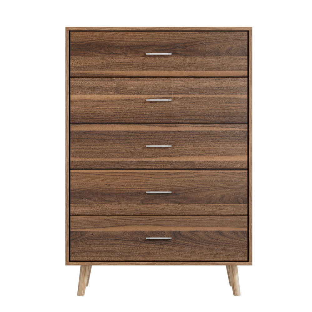 Drawers   Artiss 5 Chest of Drawers - MIRI Walnut