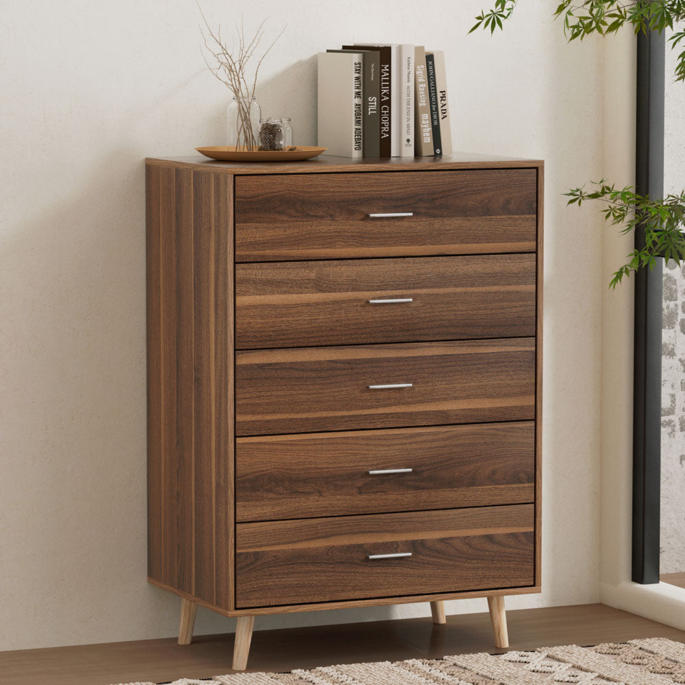 Drawers   Artiss 5 Chest of Drawers - MIRI Walnut