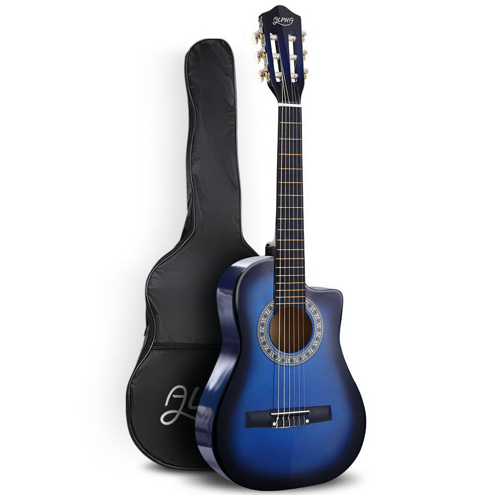 Classical Guitar Wooden Body Nylon String Beginner Kids Gift Blue - Alpha 34 Inch