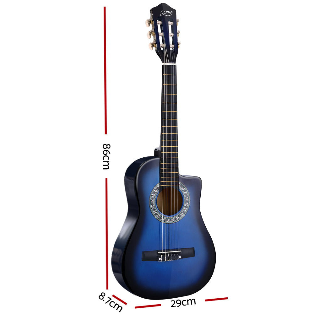 Classical Guitar Wooden Body Nylon String Beginner Kids Gift Blue - Alpha 34 Inch