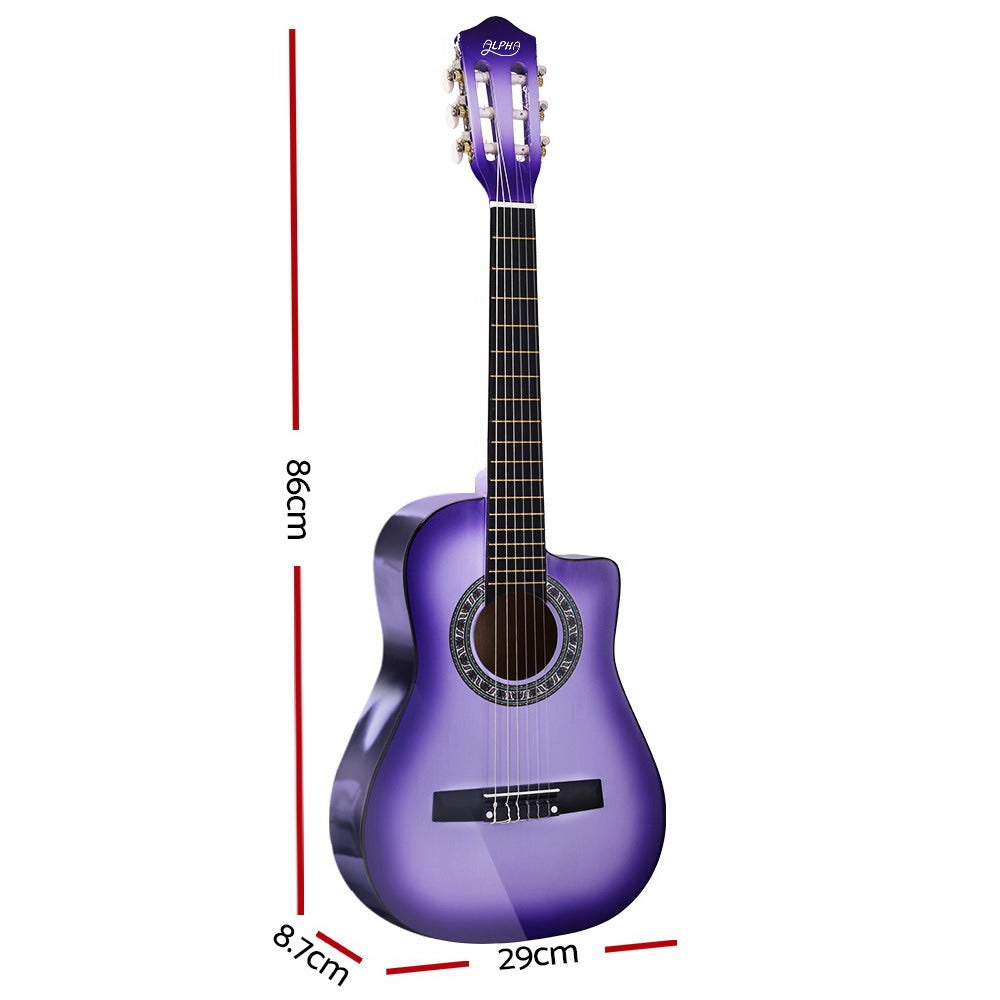 Classical Guitar Wooden Body Nylon String Beginner Kids Gift Purple - Alpha 34 Inch