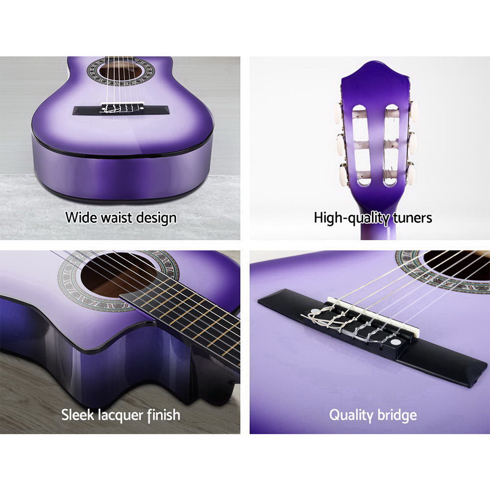 Classical Guitar Wooden Body Nylon String Beginner Kids Gift Purple - Alpha 34 Inch