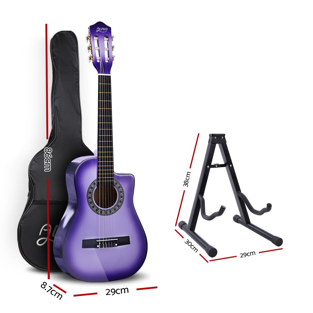 Classical Guitar Wooden Body Nylon String w/ Stand Beignner Purple - Alpha 88 Keys