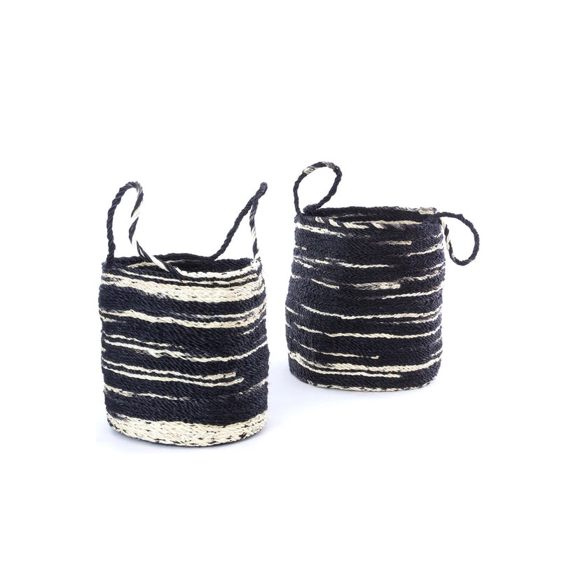 Set of Two Large Black & Natural Sisal Rope Escarpment Baskets