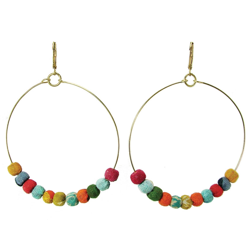 Kantha Beaded Hoop Earrings