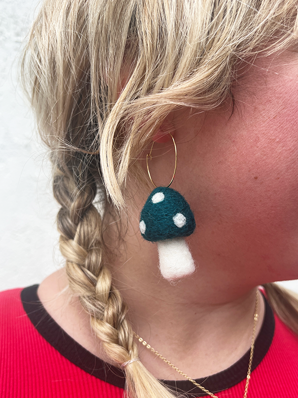 Mini Mushie Felted Earrings: Peacock