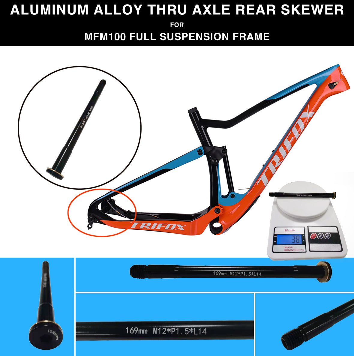 Trifox Aluminum Alloy Thru Axle Rear Skewer for MFM100 Suspension Frame Details