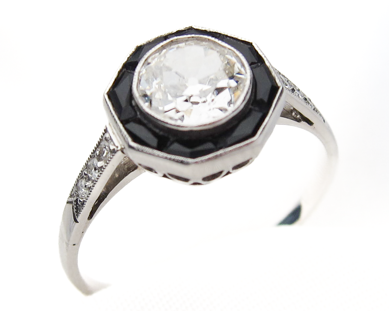 Art Deco Hexagonal Onyx Diamond Ring