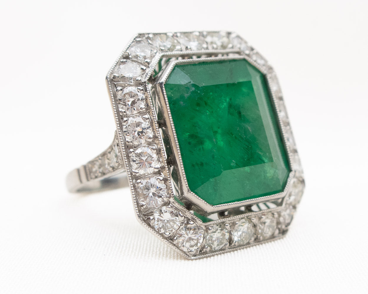 Midcentury Emerald Diamond Halo Ring