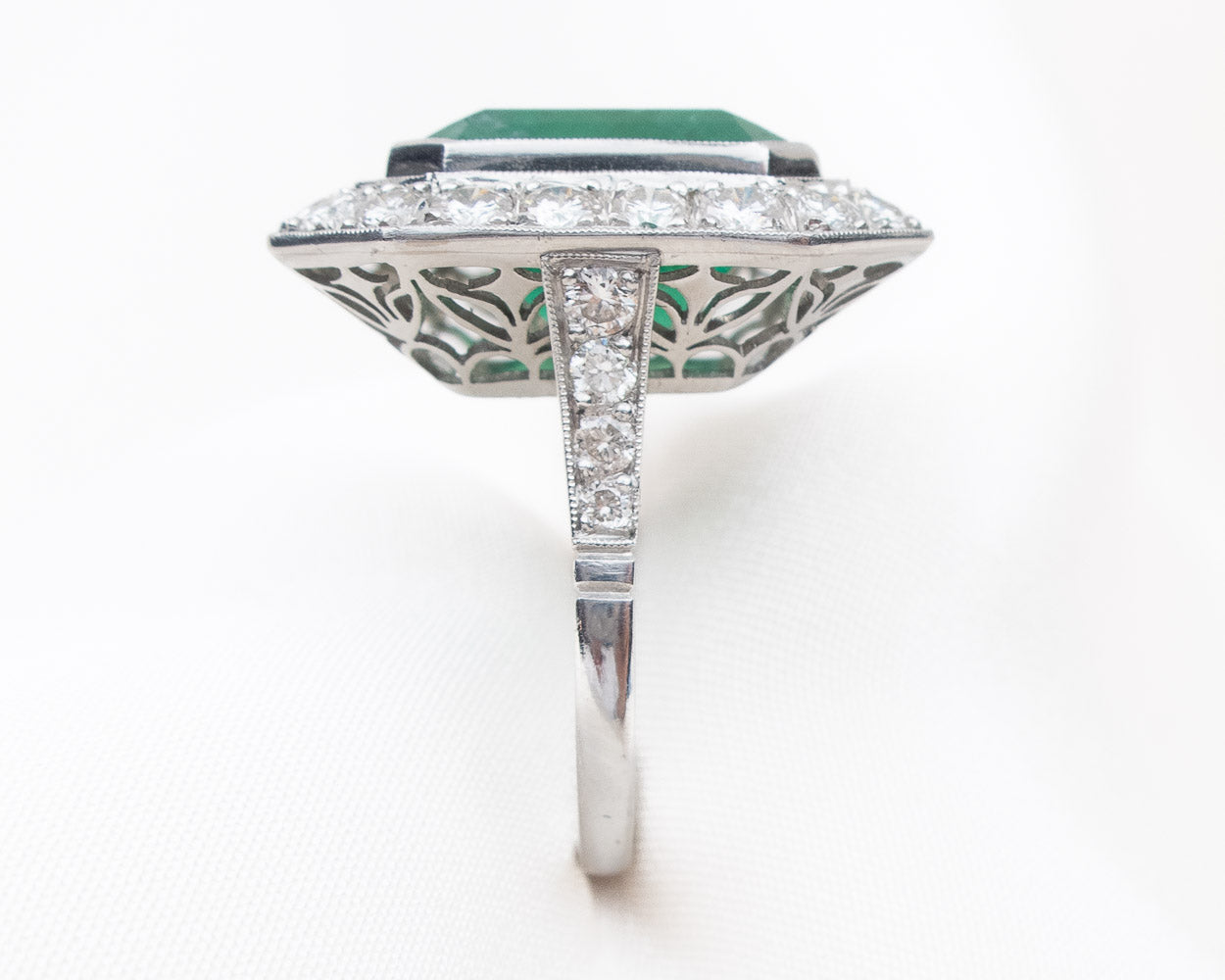 Midcentury Emerald Diamond Halo Ring