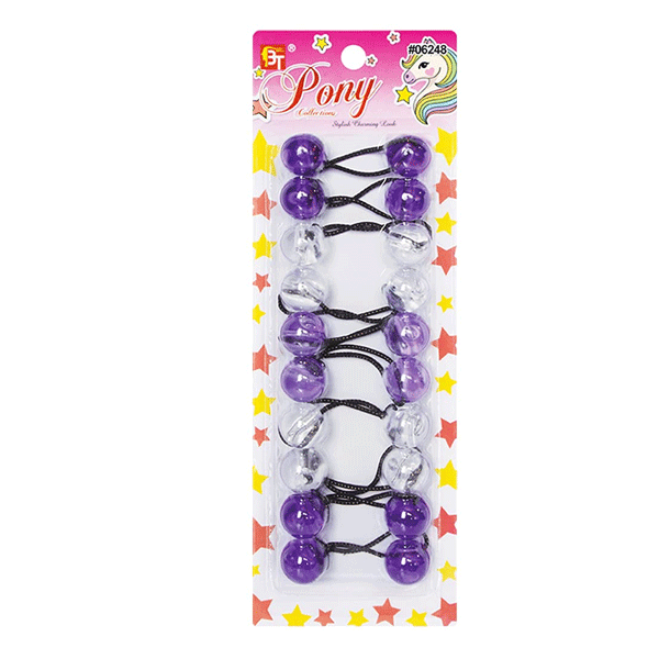 Beauty Town Ponytail Holder 20 mm Clear & Purple Mix #06248