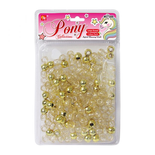 Beauty Town Large Round Beads Gold Clear #07588