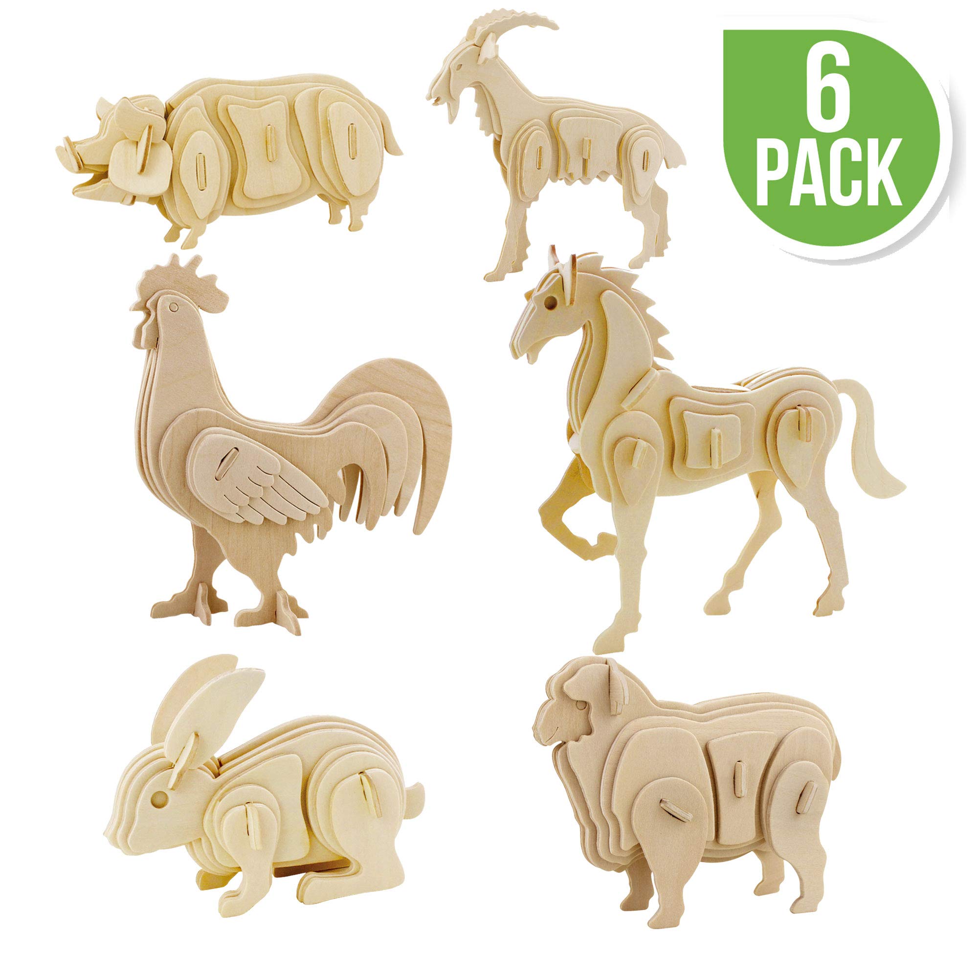 Wooden Farm Animals 3D  Puzzle - 8 Pack