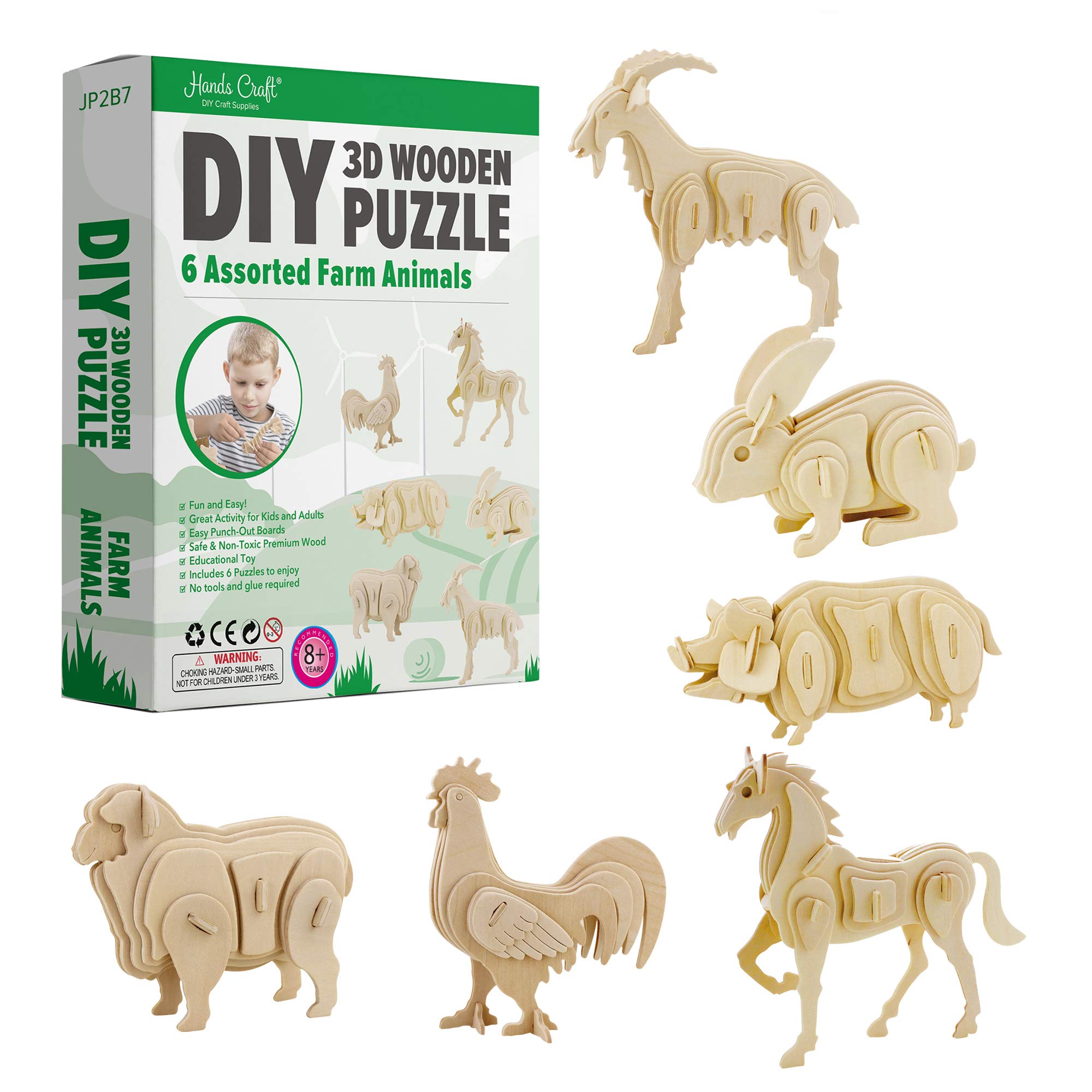 Wooden Farm Animals 3D  Puzzle - 8 Pack