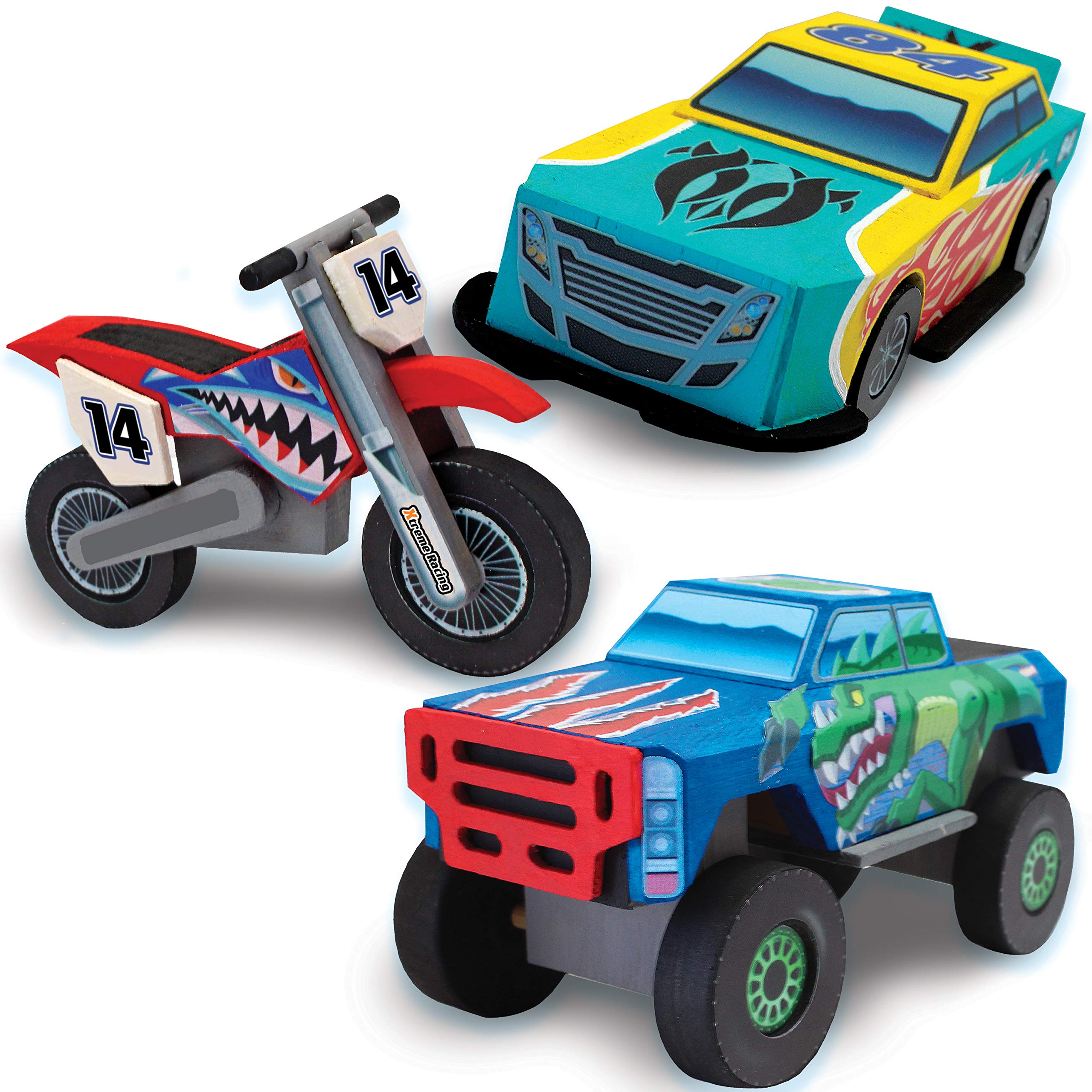 Colourful Wooden Racing Vehicles