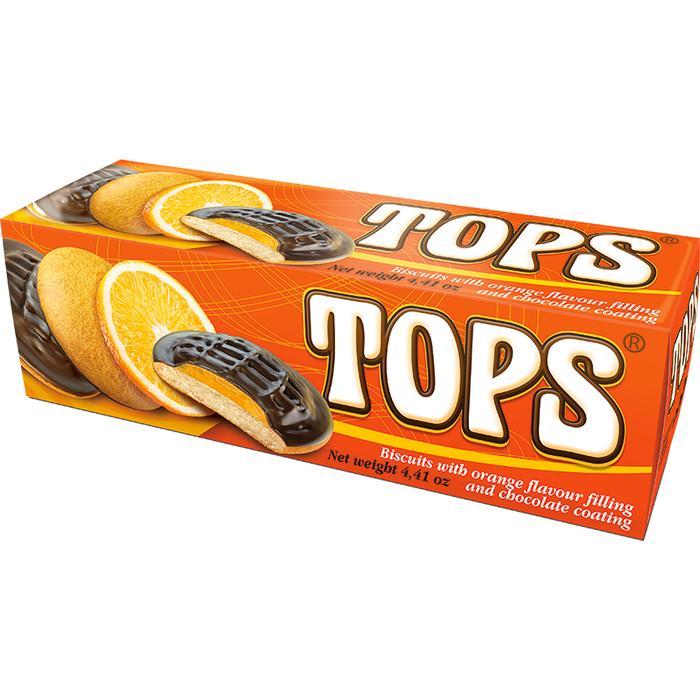 Tops Biscuits with Chocolate Coated Orange Filling 125g (Agrokomerc)