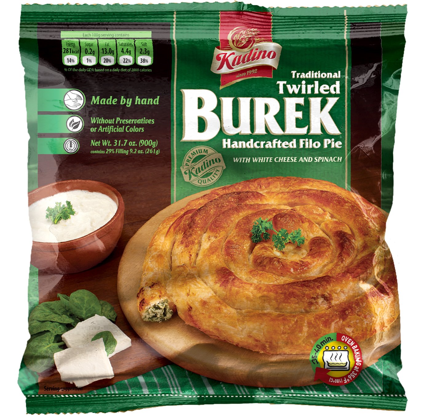 Burek with Cheese & Spinach TWIRLED Pie / Burek sa spinatom/sirom 900g (Kadino)