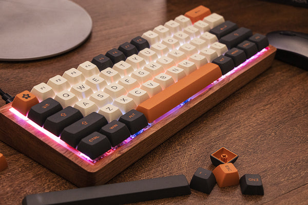 Akko Carbon Retro Keycaps on Epomaker GK61 Wooden Kit