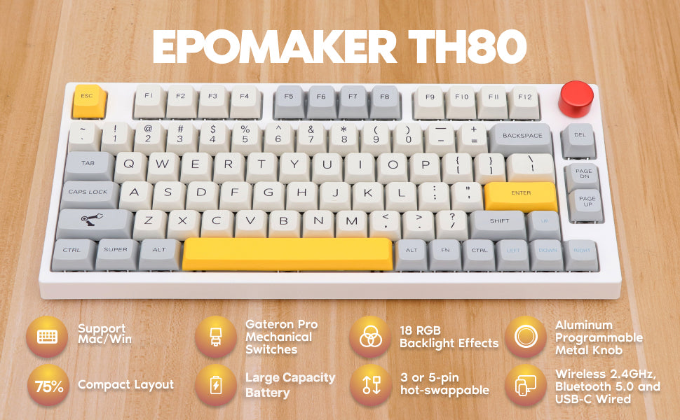 EPOMAKER Theory TH80 Gaming Mechanical Keyboard - Gateron Pro Yellow