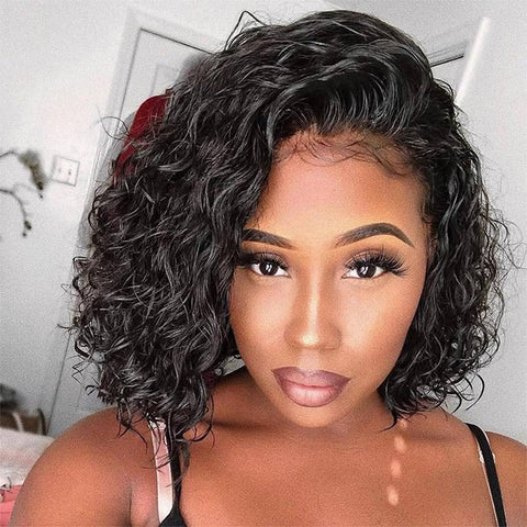 Black Natural Curly Bob 13*4 Glueless Lace Front Wig 