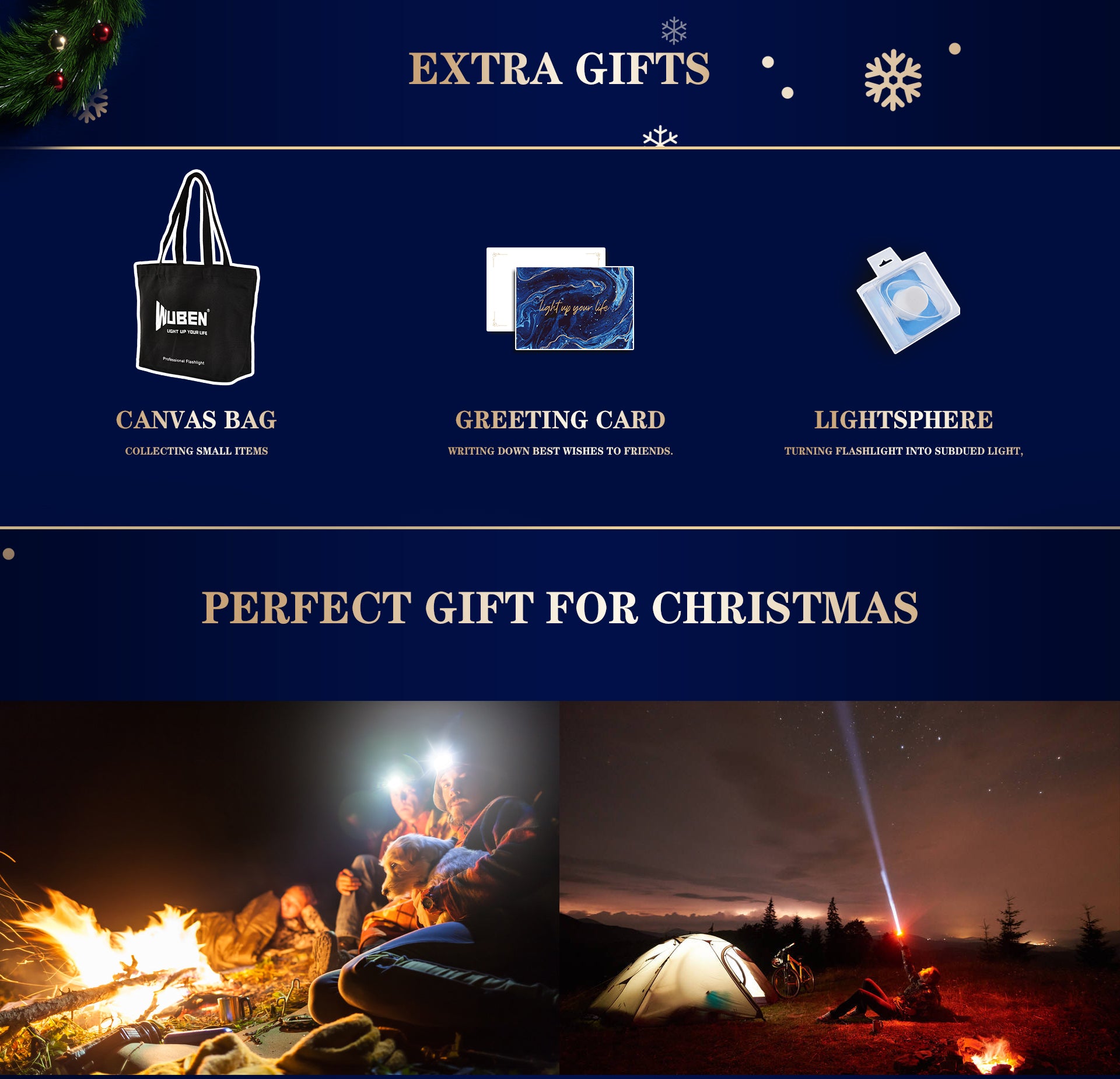 Kit de linterna WUBEN Caja de regalo de Navidad para hombres, entusiastas del aire libre