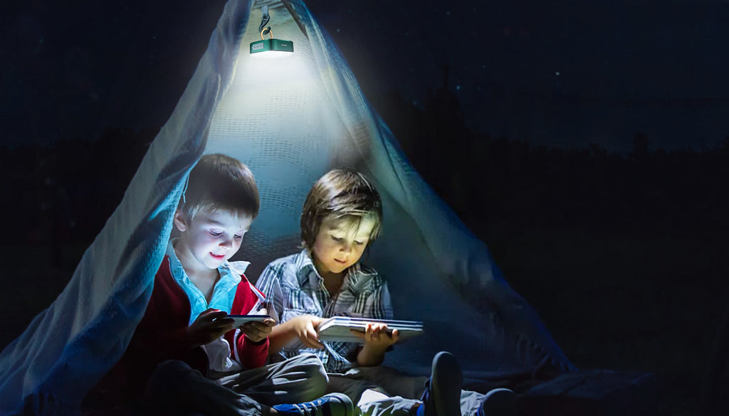 two children use wuben f5 when camping