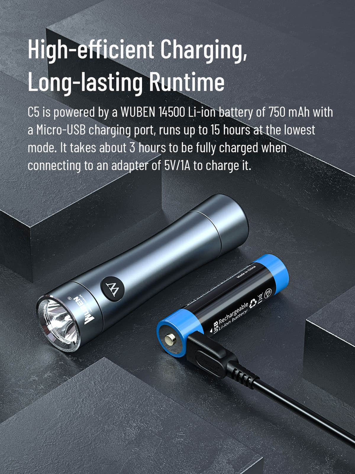 WUBEN C5 Small Flashlight 700 Lumens Rechargeable Waterproof Portable Mini EDC Fashion Torch