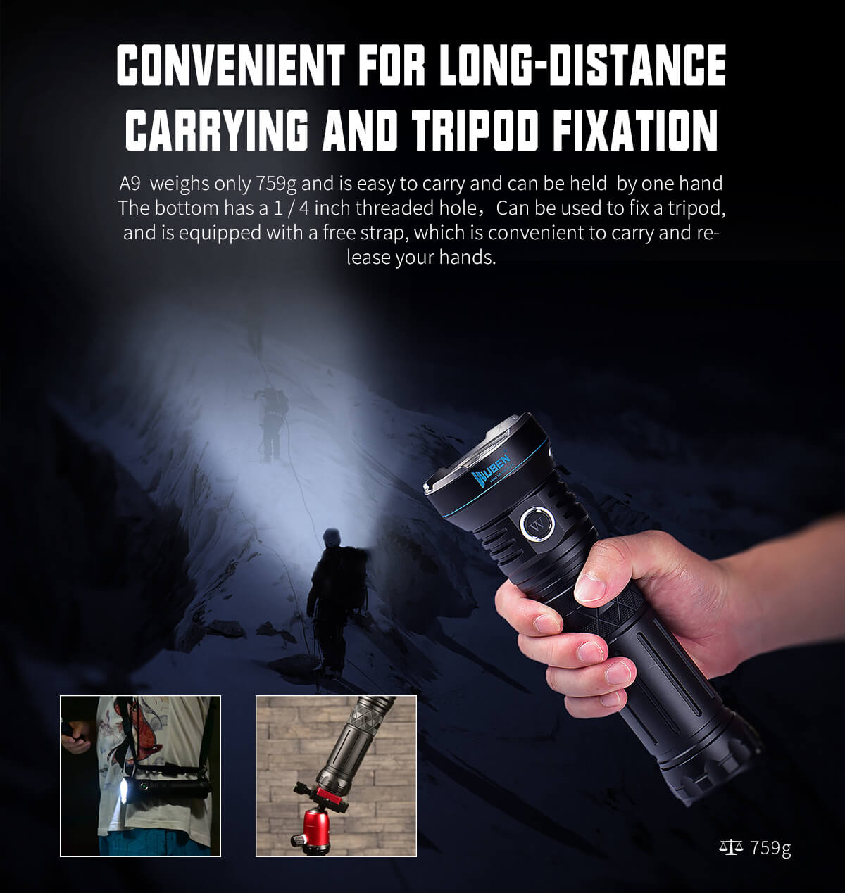 WUBEN A9 Flashlight 12000 Lumens High Power Brightest Rechargeable Waterproof Bright LED Flash light