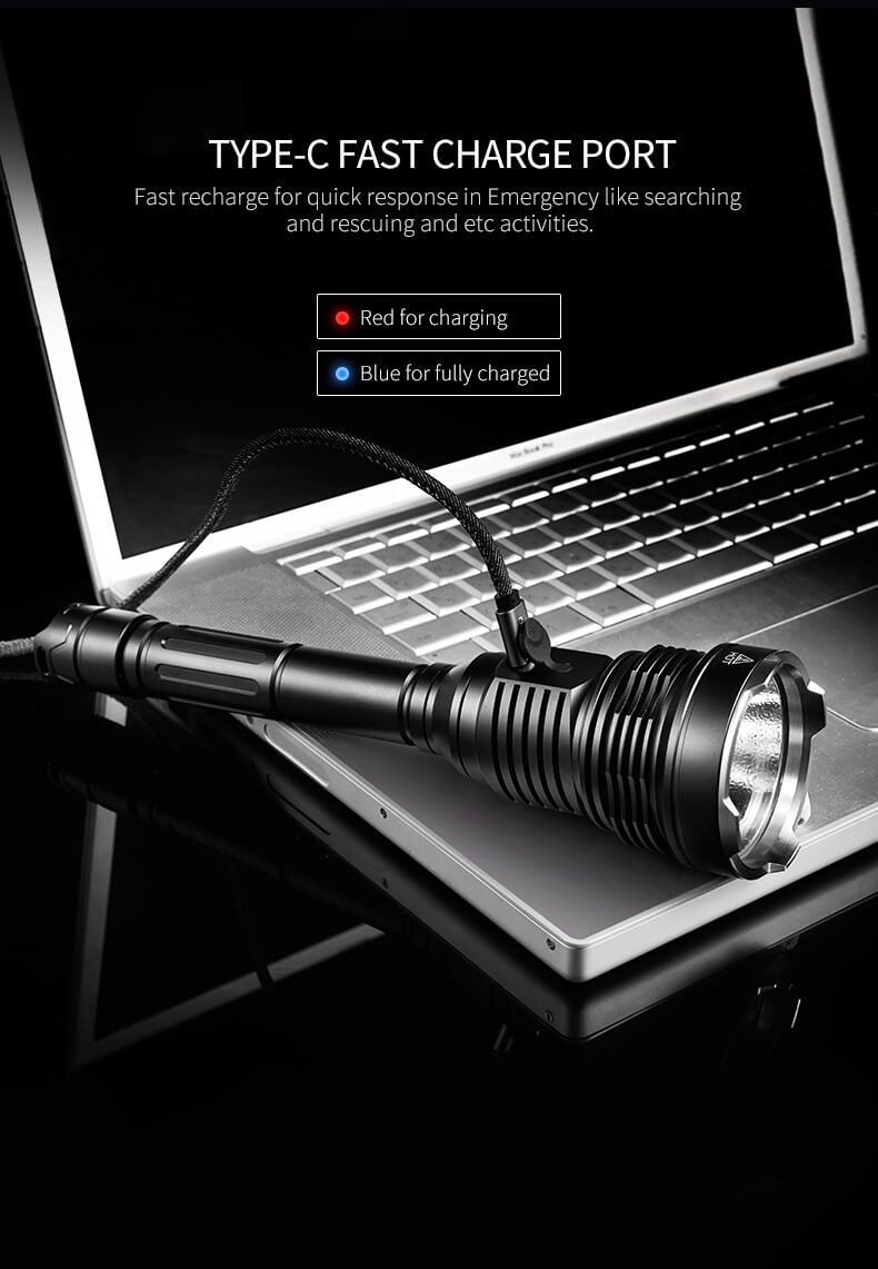 WUBEN T101Pro Flashlight 3500 Lumens Super Bright 500 Meters Beam Type-C Rechargeable Waterproof Searching Torch