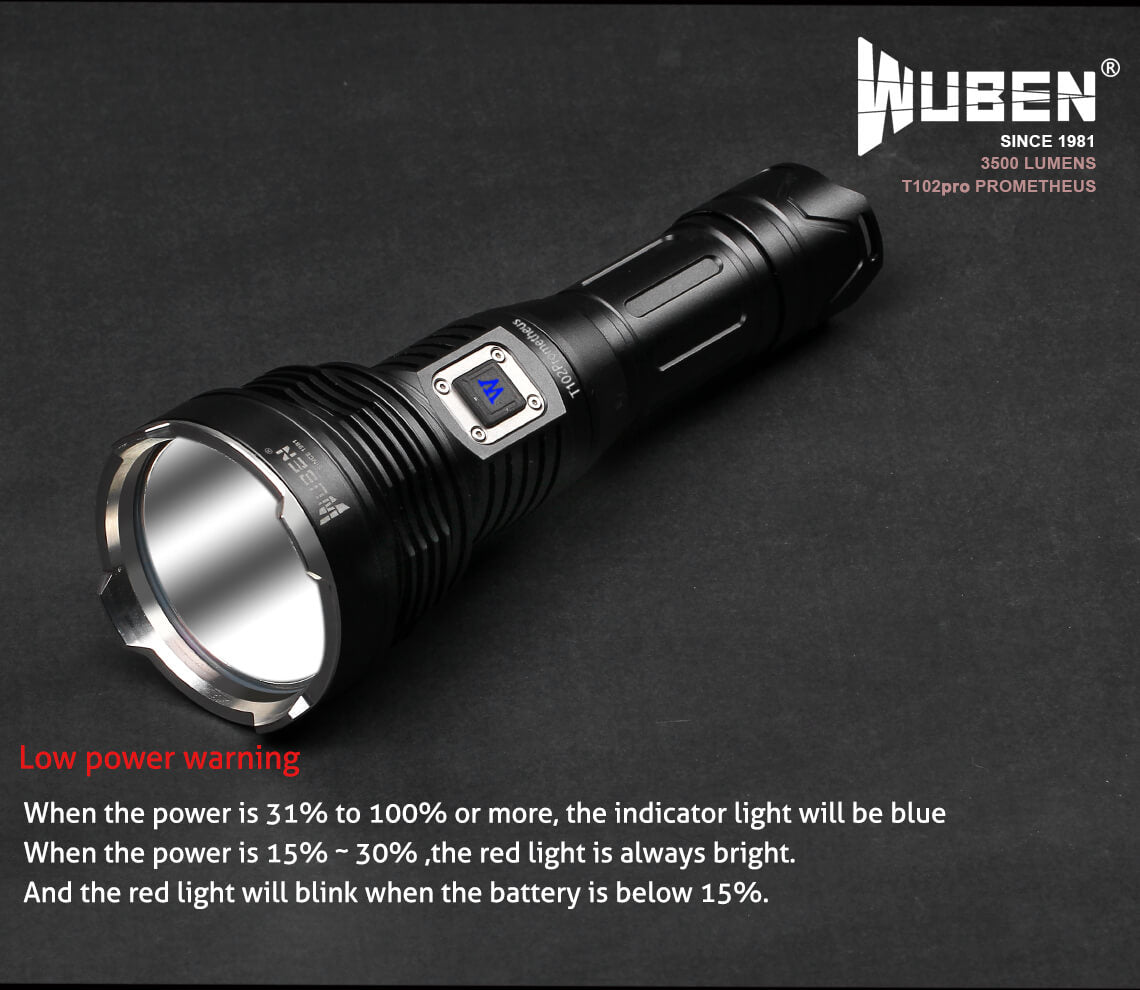 Wuben T102pro 手电筒3500 流明500 米 1640 英尺 锂电池c 型充电防水手电筒 Wuben T102pro 手电筒3500 流明500 米 1640 英尺 锂电池c 型充电防水手电筒