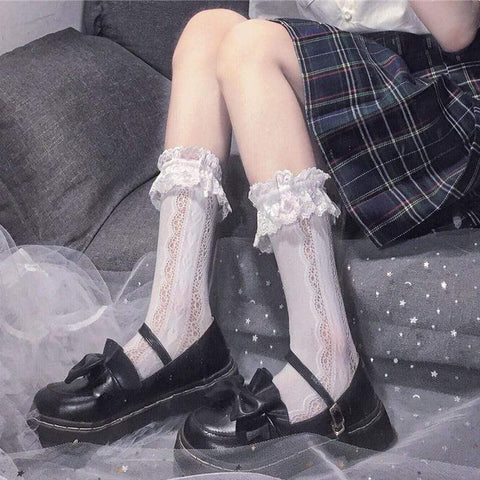 Women's Lolita Hollow Out Lace White Socks