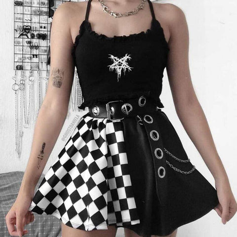 Women's Gothic Five-Pointed Star Printed Back Cross Crop Tops