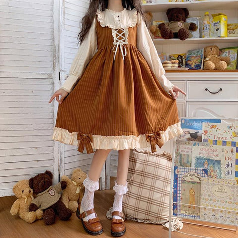 Women's Lolita High-waisted Dresses With Bowknot