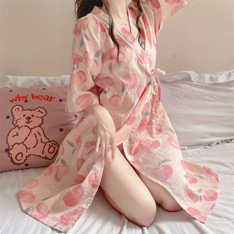Женское платье-кимоно персикового цвета со шнуровкой Kawaii