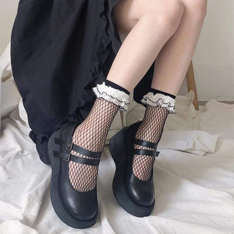 Women's Lolita Cute Mesh Layered Socks