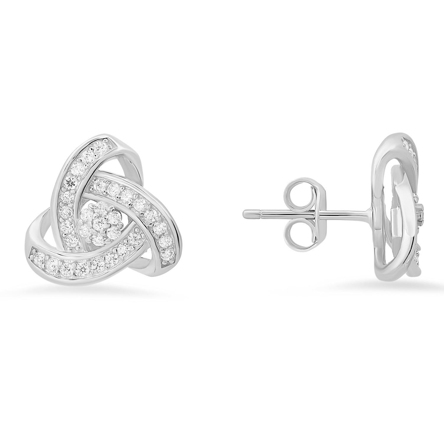 Sterling Silver Trinity Love Knot CZ Stud Earrings