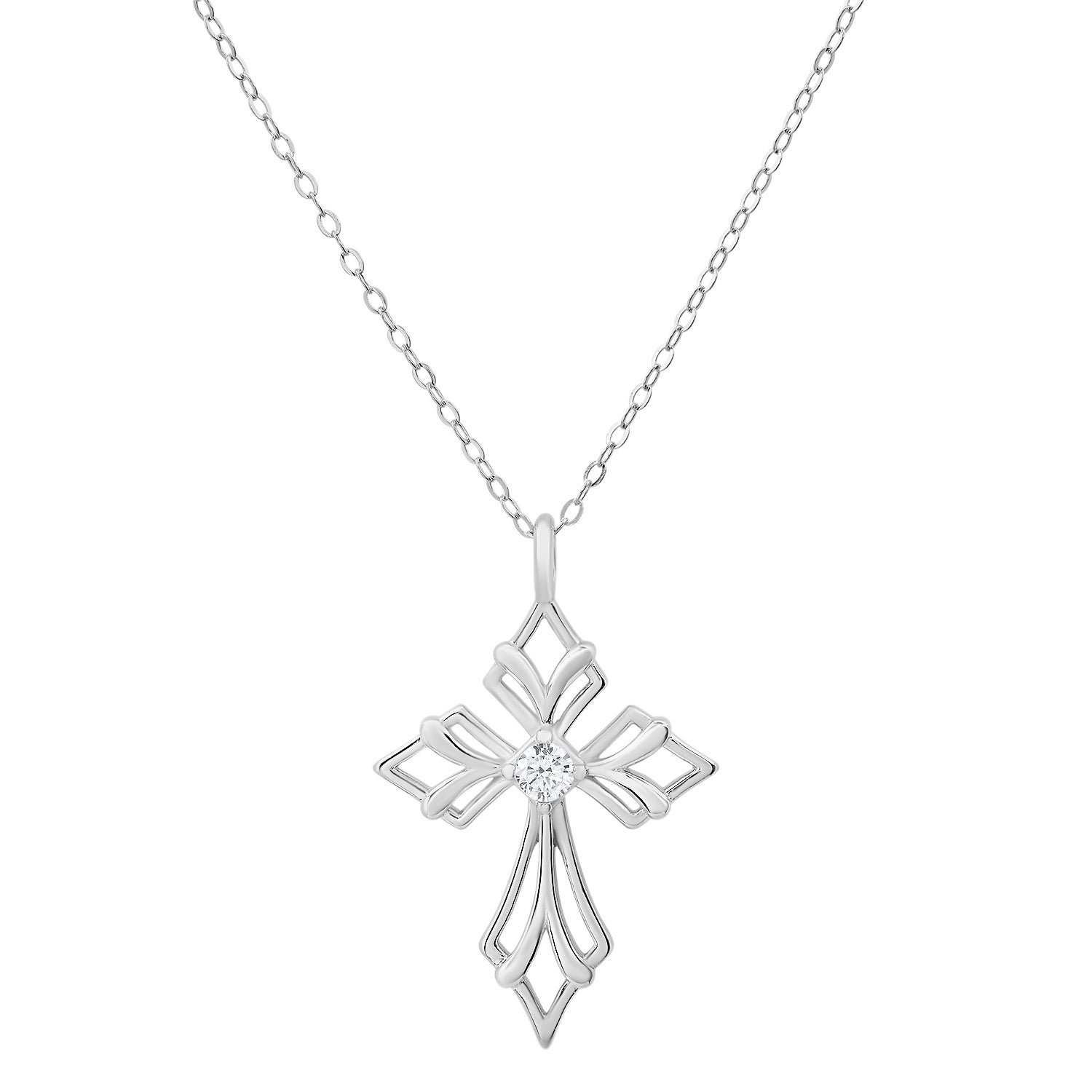 Sterling Silver Art Deco Cross Pendant Necklace