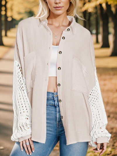 Textured Button Up Dropped Shoulder Shirt