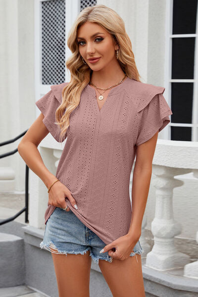 Eyelet Notched Short Sleeve T-Shirt