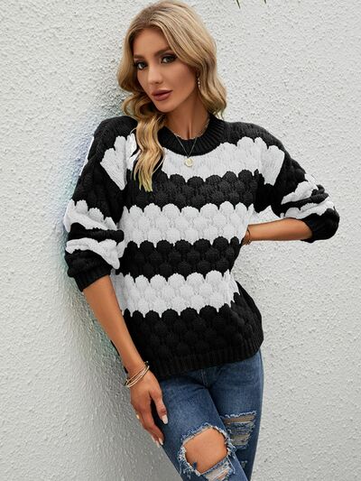 Color Block Round Neck Dropped Shoulder Sweater