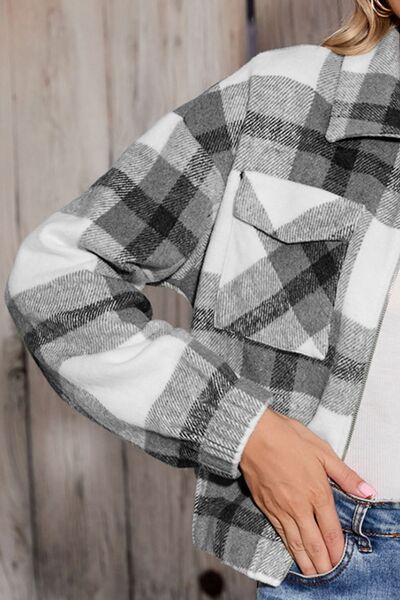 Plaid Zip Up Dropped Shoulder Jacket