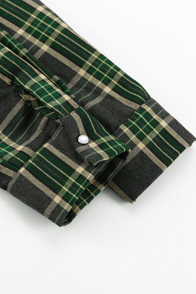 Plaid Snap Down Dropped Shoulder Shirt