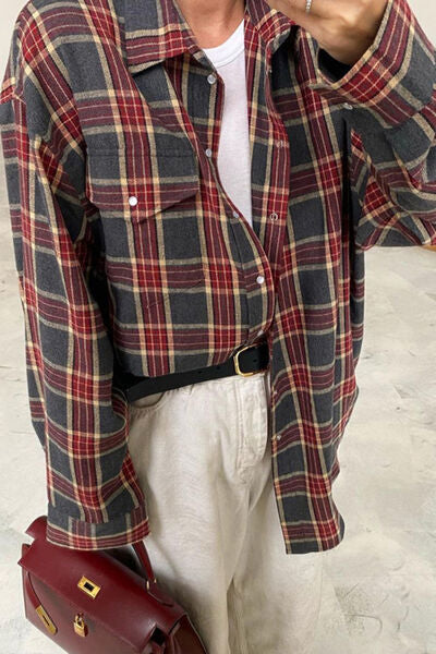 Plaid Snap Down Dropped Shoulder Shirt