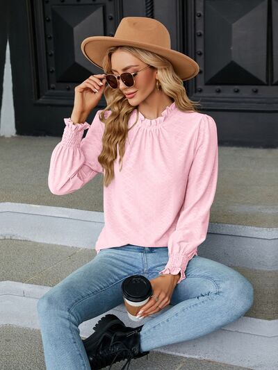 Frill Mock Neck Lantern Sleeve Blouse