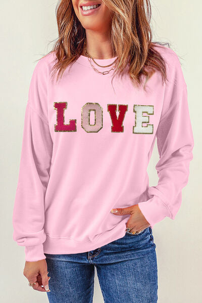 LOVE Round Neck Dropped Shoulder Sweatshirt